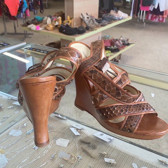 ALEXANDRE BIRMAN PYTHON LEATHER WEDGES SANDALS - Picture 7 of 7